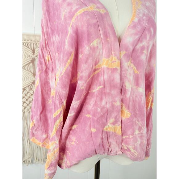 Young Fabulous & Broke Tia Tie Dye Kimono Crop Top Size Large Pink Peach - Picture 3 of 9